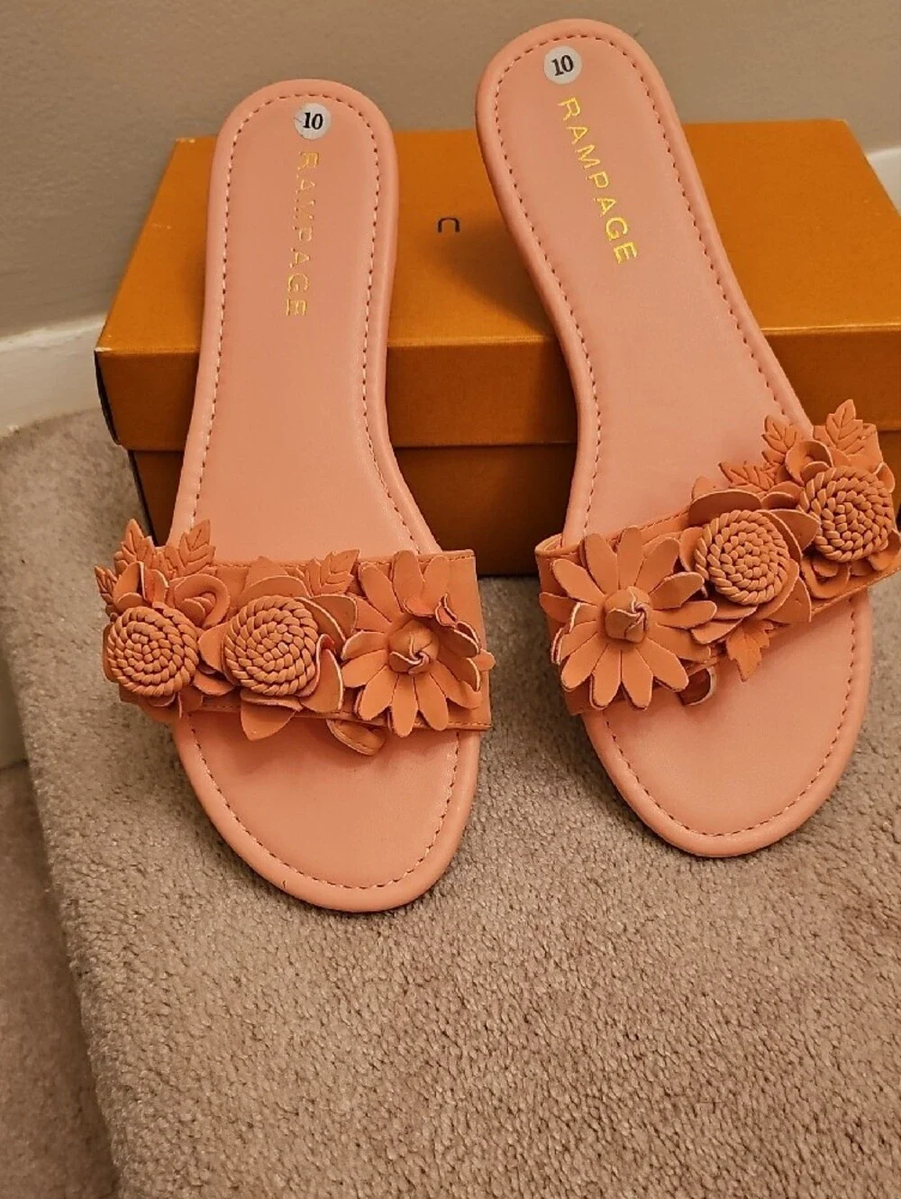 Rampage Coral Pink Floral Slide Sandals - Picture 6 of 6